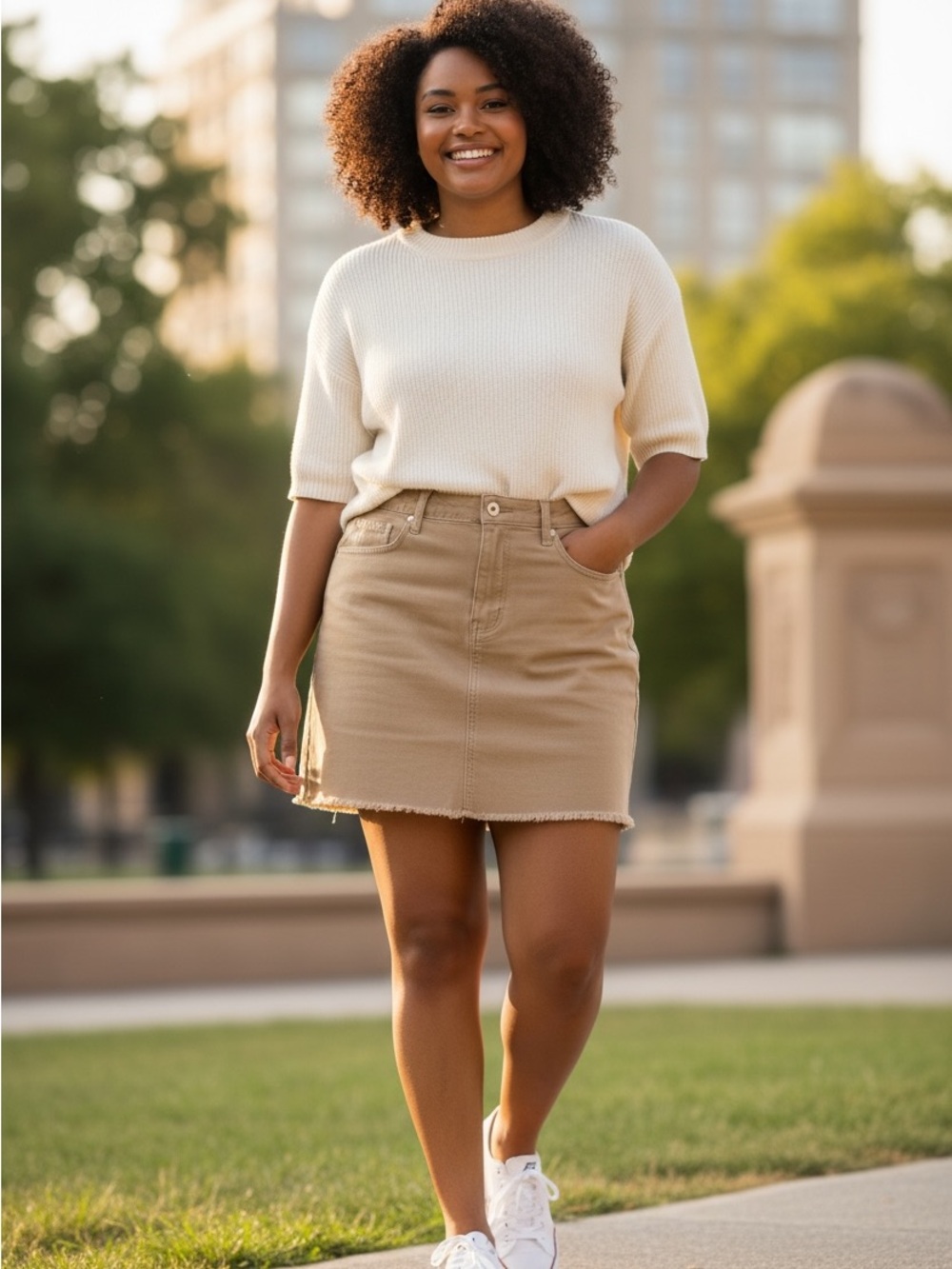 PAIGE Tan Denim Mini Skirt